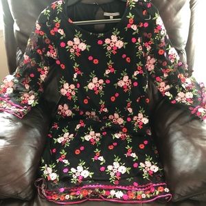 Flower black dress, made in Italy, size L